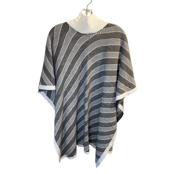 V.Fraas Stripe Open Front Sweater Scarf Wrap Grey White One Size Knit Cozy - Picture 7 of 9
